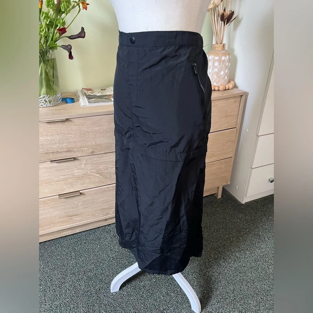 H&M Black Cargo Parachute Pocket Casual Midi Knee-Length High-Waist Modest Skirt - Picture 9 of 16